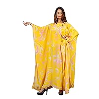 Geometric Print Silk Caftan Dress for Women Beach wear Kaftan Holidays Kaftan Yellow Silk Caftans
