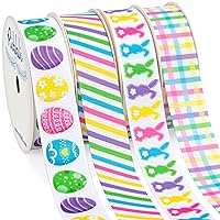 Ribbli 4 Rolls Easter Grosgrain Ribbon,Easter Eggs/Bunny/Stripe/Check Ribbon,Easter Ribbon for Craft, Wreath,Gift Wrapping,Easter Basket Decoration,7/8-Inch Total 60 Feets(20 Yards)