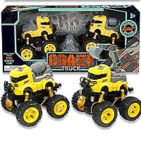Crazy Trucks, 2-Pack: Friction-Powered Toy Construction Trucks That Move Every Which Way, No Batteries Needed, Just Push and Go, Big Wheeled Trucks Made of Durable ABS Plastic, Assorted Styles
