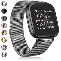 Amzpas bands Compatible with Fitbit Versa 2 / Fitbit Versa SE/Fitbit Versa Lite/Fitbit Versa, Breathable Stainless Steel Loop Mesh Magnetic Adjustable Wristbands for Women Men