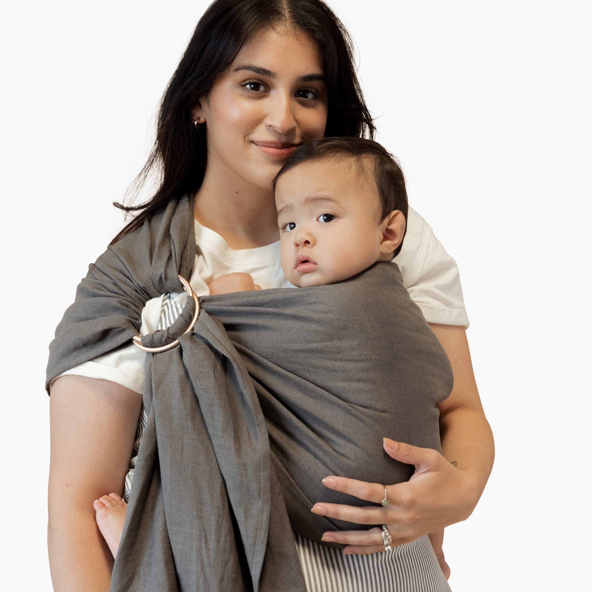 WildBird Ring Sling Baby Carrier for New Moms & Dads & Caregivers - Made from 100% Belgium Linen - for Newborns to Toddlers Up to 35 lbs - Standard 74