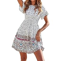 Maxi Dress for Women Women Fashion Clothes Floral Print Layered Short Sleeve Pleated Mini Dress