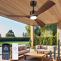 Ceiling Fans with Lights, Ceiling Fans with Lights and Remote, 52 inch Modern Smart Ceiling Fan with Light, Outdoor Ceiling Fans for Patios 3 Blade Bedroom Living Room Porch(Dark Walnut)