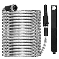 Metal Garden Hose 100ft with Super Tough and Soft Water Hose, Household Stainless Steel Durable Adjustable Nozzle, No Kinks Tangles, Easy to Store Storage Strap