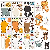 Make Your Own Cats Stickers 36 Pack Cute Cat Make-a-face DIY Stickers for Kids Boys Girls Cat Theme Birthday Party Favors Gifts Creativity Crafts Project Wall Room Decoration Stickers As Reward