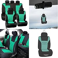 Automotive Car Seat Covers Full Set Premium 3D Air Mesh Mint and Black Seat Covers, Airbag Compatible and Split Bench Cover Universal Fit Interior Accessories for Cars Trucks and SUVs