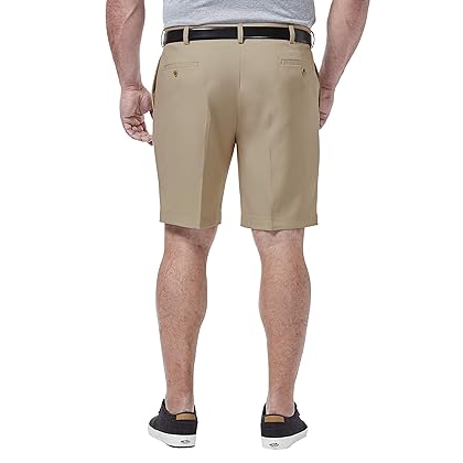 Haggar Men's Cool 18 Pro Straight Fit Pleat Front 4-Way Stretch Expandable Waist Short with Big & Tall Sizes