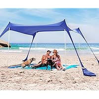 Pop Up Beach Tent Sun Shelter UPF50+ with Sand Shovel, Ground Pegs and Stability Poles, Outdoor Shade for Camping Trips, Fishing, Backyard Fun or Picnics (10x10 FT 4 Pole, Royal Blue)