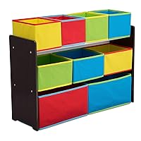 Deluxe Multi-Bin Toy Organizer with Storage Bins, Dark Chocolate/Primary Colored Bins