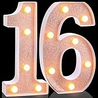 Treela 8.7'' Decorative LED Light up Numbers, Light up Number Sign for Night Party Decorations Happy Birthday LED Sign Backdrop Anniversary Party Bar Wall Decor(Rose Gold, 16th)