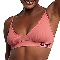 Hanes Womens Originals Seamless Triangle Rib Bralette, Soft Ribbed Bra, ComfortFlex Fit