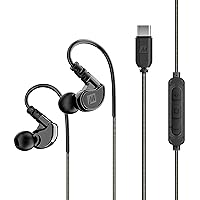 MEE audio M6 Sport USB-C Wired Earbuds with Memory Wire Earhooks, Headset with Mic & 3-Button Remote for iPhone 15, iPad, Other USB Type C Devices; in Ear Headphones for Running/Gym/Workouts, Black