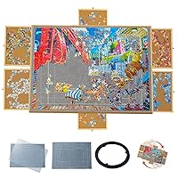 Puzzle Board 2000 Pieces with Cover，Rotating Wooden Jigsaw Puzzle Table, Extra Large Puzzle Board for Adults and Children，2000 Pieces Puzzle Board with 6 Drawers and Puzzle Mat(40'' x 30
