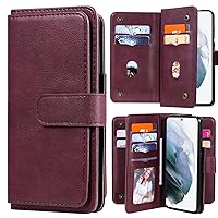 Wallet Case Compatible with Xiaomi Redmi Note 10S, Solid Color PU Leather Case Flip Folio Cover with 10 Card Slots for Redmi Note 10 4G (Claret)