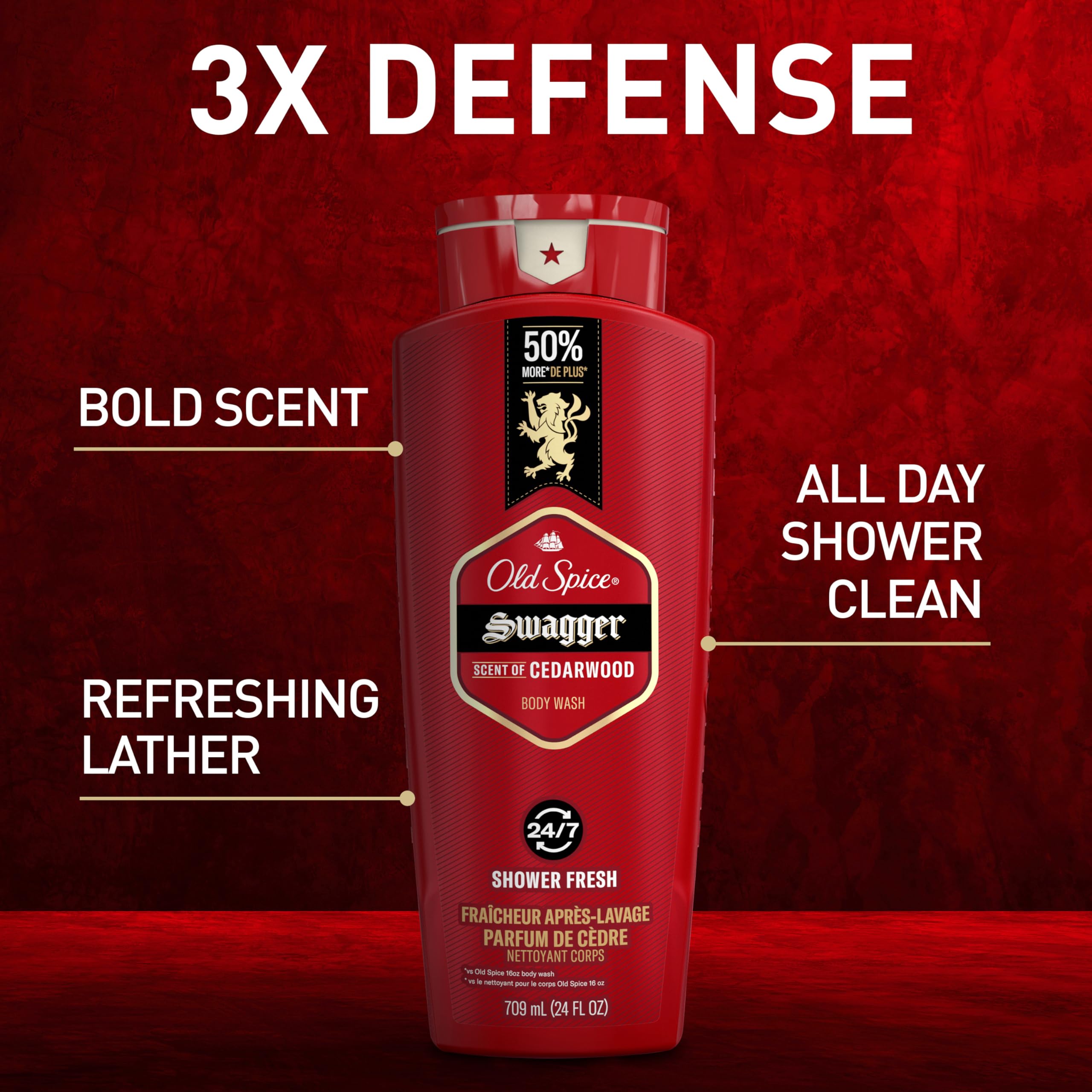 Old Spice Red Collection Swagger Scent with Cedarwood, Men's Body Wash, 24 oz (Pack of 2)