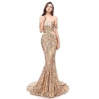 Sexy Mermaid Off The Shoulder Sequined Prom Dress 2019 Long Evening Party Train Gown