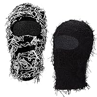 2 Pcs Distressed Balaclava Ski Mask, Knitted Full Face Windproof Neck Warmer Shiesty Mask for Winter Outdoor Cold Weather
