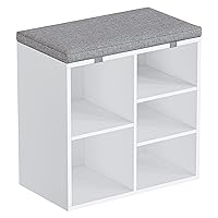 Senfot Shoe Storage Bench with Cushion, 5-Cubby Shoe Rack, Adjustable Shelves, Multifunctional Shoe Organizer Bench for Entryway, Mudroom, Hallway, Living Room, and Bedroom, (White, 20-inch)