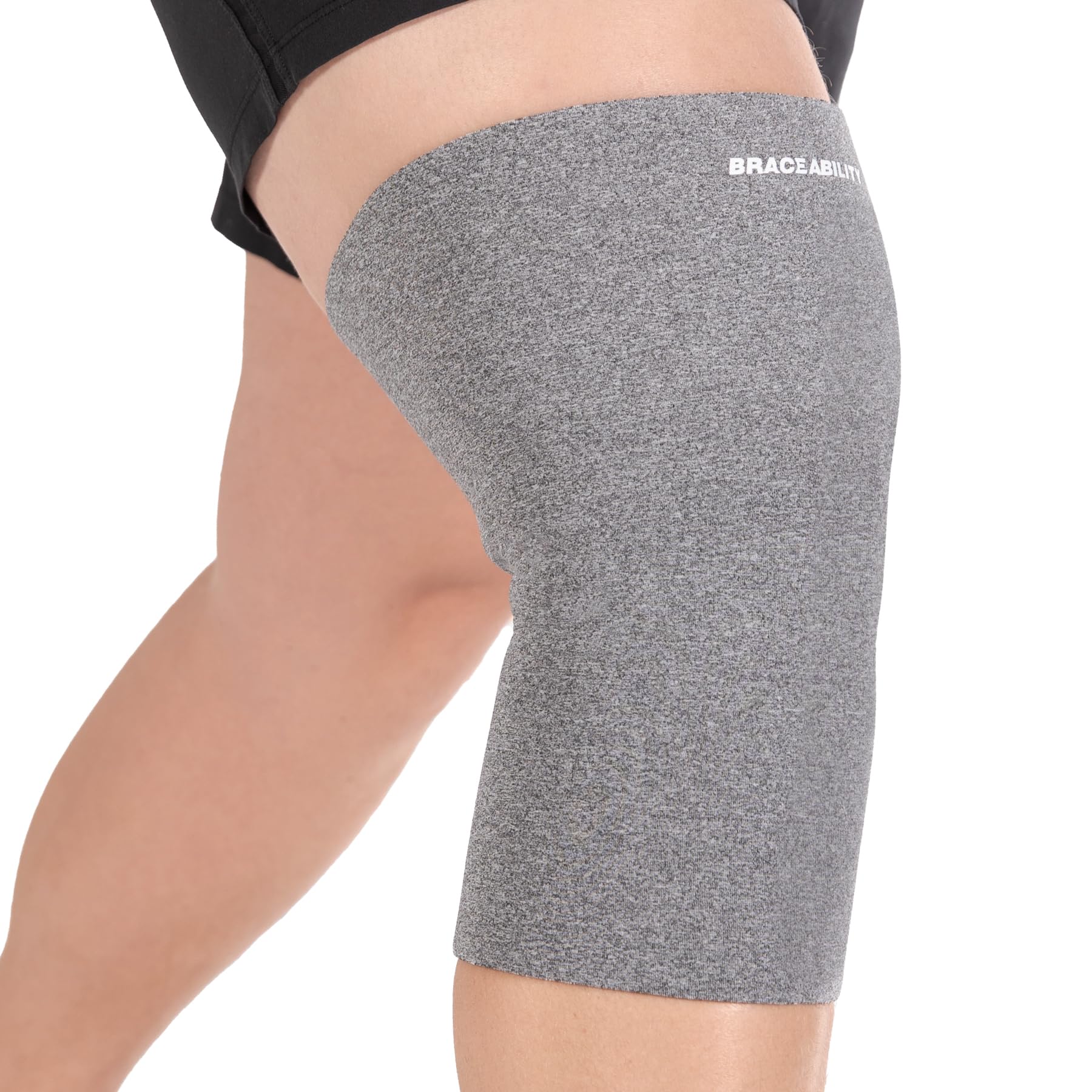 BraceAbility Plus Size Neoprene Knee Sleeve - Knee Compression Sleeve for Large Legs and Big Thighs, Arthritis Joint Pain Support Knee Brace for Obese - Fits Men and Women (3XL Wide Calf - Gray)