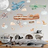 Large Airplane Wall Decals for Kids by Lipastick - 68 pcs Premium Kids Wall Stickers Aircrafts - Creative Nursery Wall Decal - Plane Vinyl Wall Decals for Baby Nursery Children Room Bedroom L Size