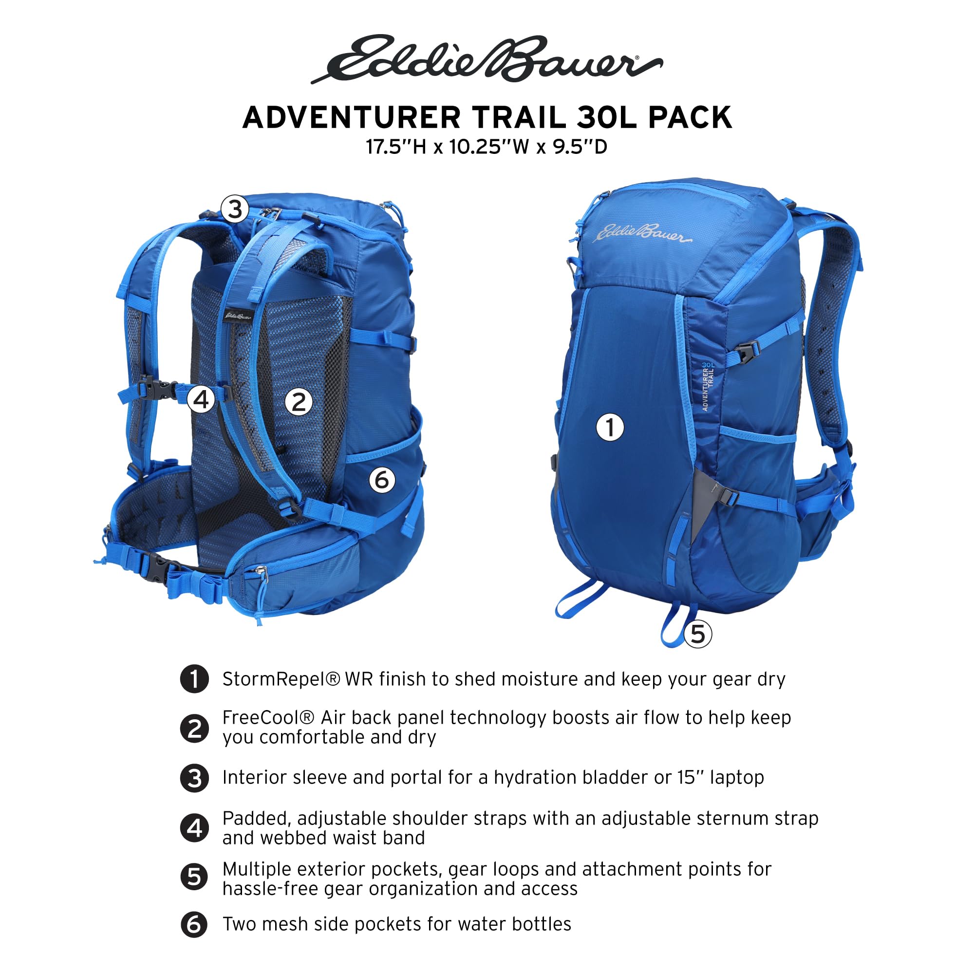 Eddie Bauer Adventurer Trail 30L Backpack w/Hydration Sleeve, Black