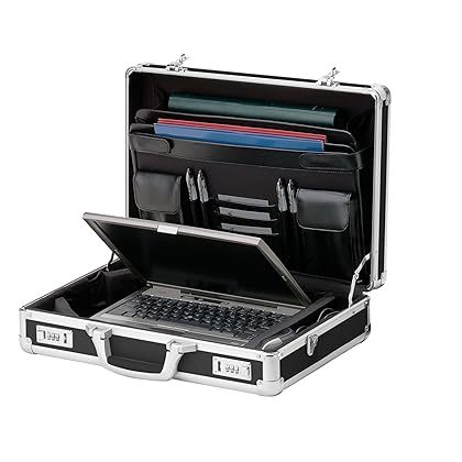 Vaultz Locking Briefcase - 18 x 14.25 x 5 Inch Combination Lock Hard Laptop Case w/Strap - Briefcases for Men and Women - Black