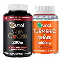 Qunol CoQ10 200mg Softgels, Ultra High Absorption 2 Month Supply, 60 Count + Turmeric Curcumin with Black Pepper & Ginger, 2400mg Turmeric Extract with 95% Curcuminoids, 105 Count