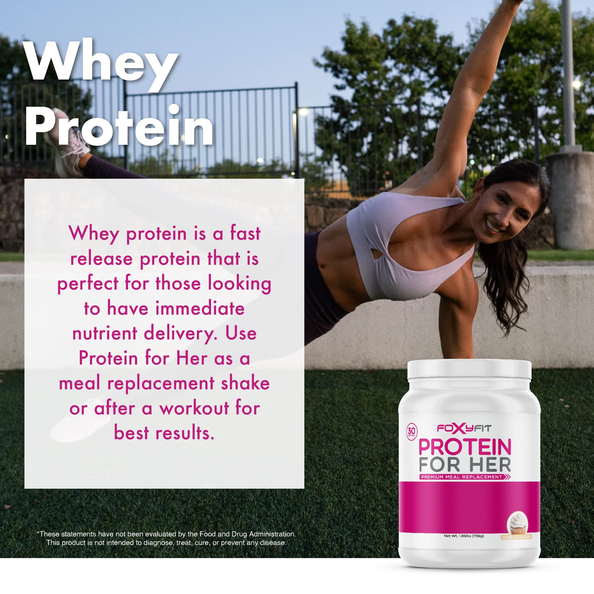 FoxyFit Protein for Her, Double Chocolate Whey Protein Powder with CLA and Biotin for a Healthy Glow (1.91 lbs)