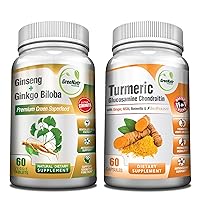 Comprehensive Wellness with Our Two Exceptional Supplements: Turmeric Curcumin with Black Pepper, Provides Robust Joint Support, and Ginseng + Ginkgo Biloba, Traditional Energy Booster.