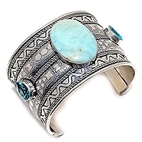 Caribbean Larimar, Blue Topaz 925 Sterling Silver Cuff Bracelet Adst. AP-1972