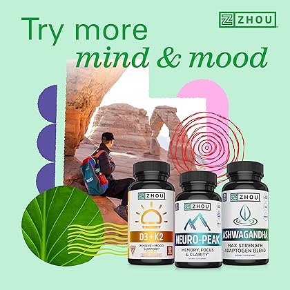 Zhou Energy + Focus | Caffeine with L-Theanine | Focused Energy for Your Mind & Body | #1 Nootropic Stack for Cognitive Performance | 60 VegCaps
