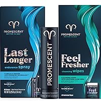 Promescent Delay Spray for Him (7.4ml) + Flushable Wet Wipes (40 Count) for Adults with Aloe Vera for Men, Women & Couples, Last Longer and Stay Fresh, pH Balanced, Individually Wrapped