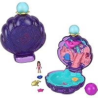 Polly Pocket Dolls & Accessories, Travel Toy with Water Play, Underwater Lagoon Shell Compact with Micro Doll & Ocean Pet