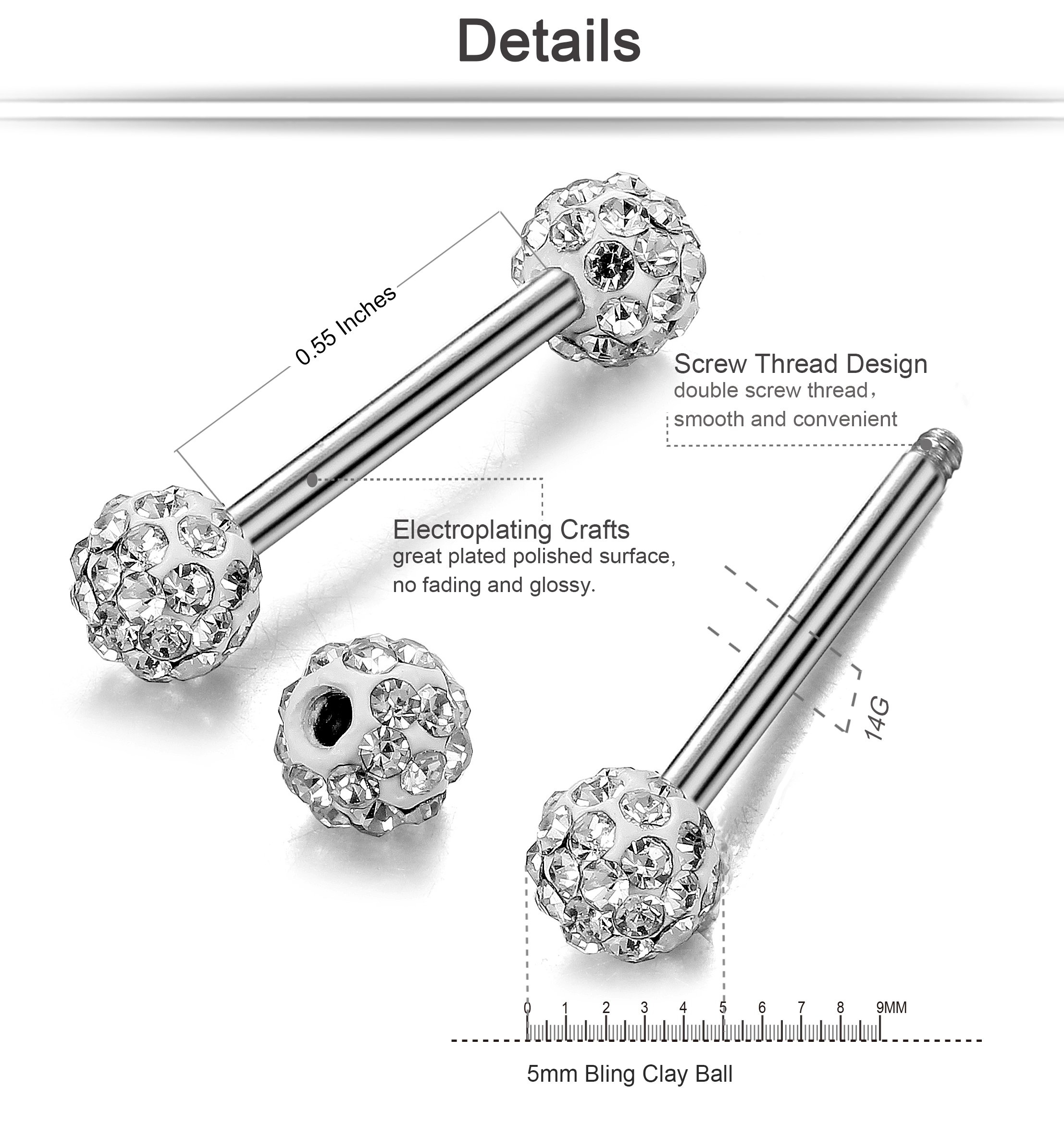 ORAZIO 6-8 Pcs 14G 316L Stainless Steel CZ Nipple Piercing Barbell Belly Button Ring for Women