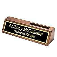 Custom Name Plate for Desk with Card Holder, Business Wood Desktop Name Holder Personalized, Office Desk Gold Decor Accessories, Gifts for Colleague Boss Man Husband