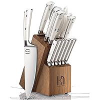 2023 Design KnifeSaga Knife Set, 15 Piece Japanese High Carbon Stainless Steel Knife Sets for Kitchen with Block and Sharpener, Razor Sharp Chef Knives Set with Ergonomic Handle, White