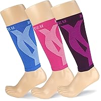 BLITZU 3 Pairs Calf Compression Sleeves for Women and Men Size L-XL, One Blue, One Pink, One Purple Calf Sleeve, Leg Compression Sleeve for Calf Pain and Shin Splints. Footless Compression Socks.