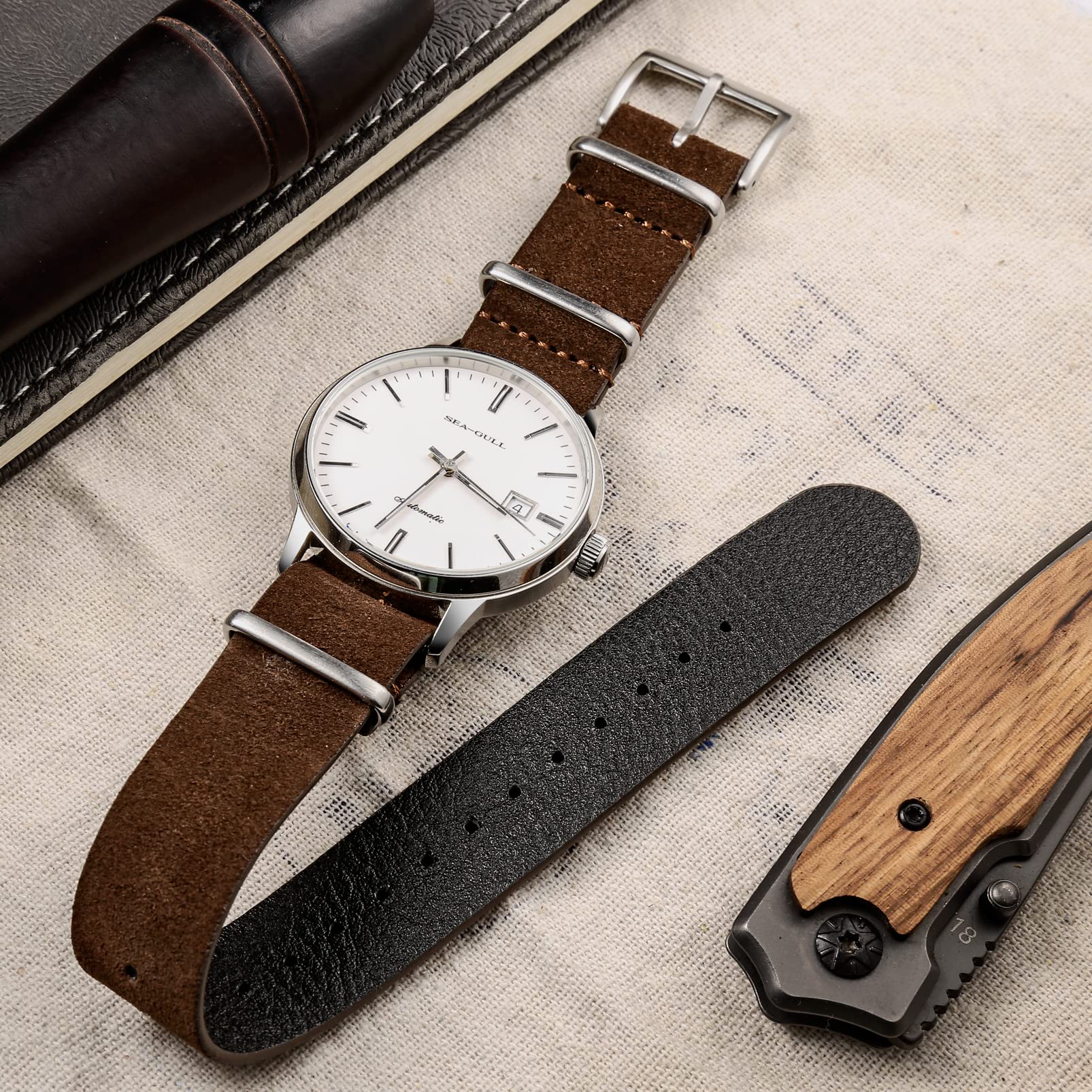 torbollo Suede Leather Watch Band, Style One-Piece Military Watch Strap Vintage Tone 18 20 22mm Replacement Wrap for Men Women