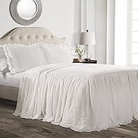 Lush Decor Ruffle Skirt Bedspread Set - 3 Piece Luxurious Farmhouse Bedding Set - Elegant, Charming Ruffle Detail - Timeless Style & Classic Design - Soft and Lightweight - Full, White