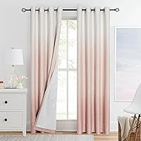 Ombre Full Blackout Curtain Panels 84 Inch Long Noise Reducing Energy Efficient Window Treatment Drapes for Bedroom Linen Texture with Grommets Top Gradient Print Cream White to Pink, 50