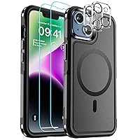 SUPFINE Magnetic for iPhone 14 Case, (Compatible with MagSafe)(12FT Military Grade Drop Protection) 2X Tempered (Glass Screen+Camera Lens Protector) Shockproof Phone Case 6.1 inch,Black