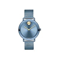 Movado Bold Evolution Women's Swiss Quartz Stainless Steel and Mesh Bracelet Casual Watch, Color: Blue (Model: 3600675), Light Blue Ion-Plated