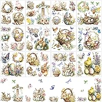 gisgfim 12 Sheets Rub on Transfers for Crafts and Furniture Easter Rub on Transfer Stickers Easter Bunny and Chickens Rub on Decals for DIY Home Garden Farmhouse Paper Wood Decoration, 5.9 x 5.9 Inch