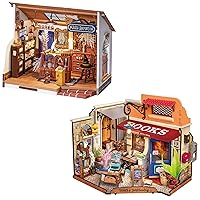 ROBOTIME Miniature House Kit DIY Mini Dollhouse Tiny Store Making Kit Corner Bookstore & Kiki's Magic Emporium