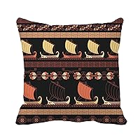 Throw Pillow Cover Boat Ancient Greek Ships and Traditional Ethnic Vintage Pottery 16x16 Inches Pillowcase Home Decorative Square Pillow Case Cushion Cover