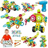 MOBI-US Toys 260 Piece STEM Learning Toys Kids Construction Engineering Kit Building Block Toy Blocks Children Early Education Playset Power Drill w/Free IdeaBook, Clickable Ratchet, Age 3+ US-T260
