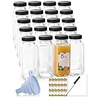 MIUKAA 20-Pack 8 oz Clear Glass Bottles with Airtight Caps, Reusable 8 ounce Juicing Bottles with Black Lids, Drink Water Container Jars, Dishwash Safe