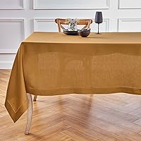 Solino Home Linen Tablecloth 60 x 90 Inch – 100% Pure Linen Classic Hemstitch Brown Sugar Tablecloth – Machine Washable Dining Tablecloth