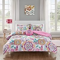 Mi Zone Camille Comforter Set, Vibrant Flowers Design All Season Teen Bedding, Matching Sham, Decorative Pillow, Girls Bedroom Décor, Full/Queen, Pink 4 Piece