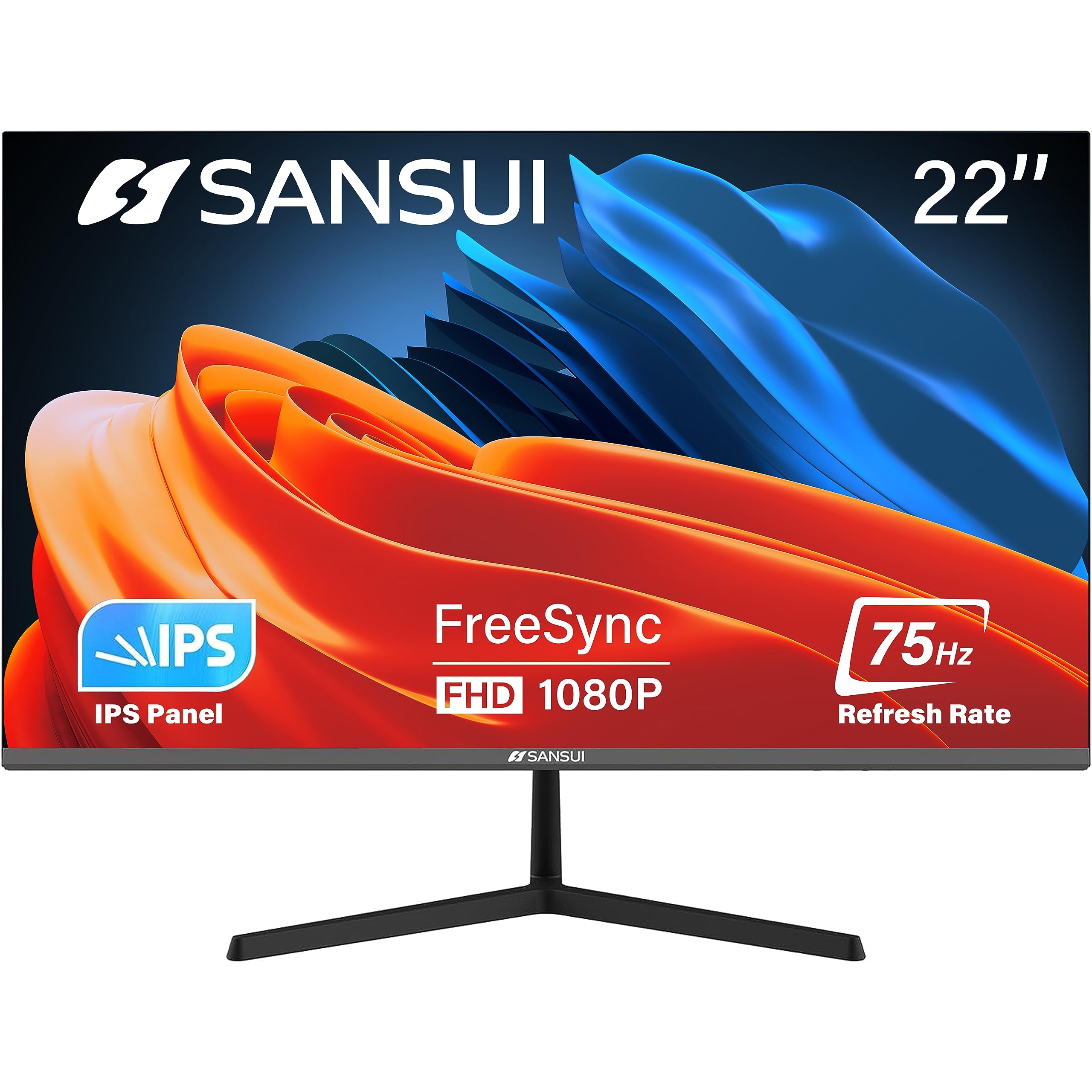 Simple Deluxe Monitor 22 Inch IPS 75Hz FHD 1080P HDMI VGA Ports Computer Monitor Ultra-Thin Tilt Adjustable VESA Mount Compatible with Eye Comfort 178° Wide Viewing Angle SANSUI (ES-22X3)